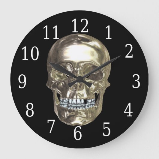 Chrome Skull Round Clock Große Wanduhr (Vorderseite)