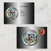 CHROME SKULL, STAHL UND ROTES RUBY-MONOGRAMM VISITENKARTE (Vorne/Hinten)