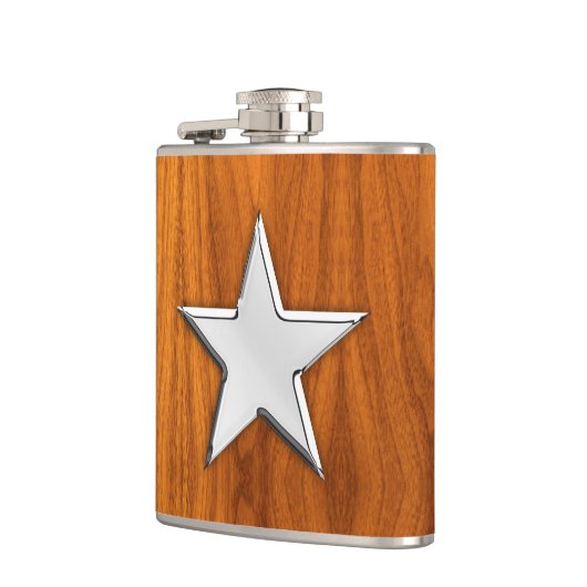 Chrome Star auf Teak Print Flachmann (Links)