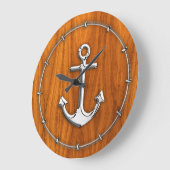 Chrome Style Anchor auf Teak Veneer Große Wanduhr (Winkel)