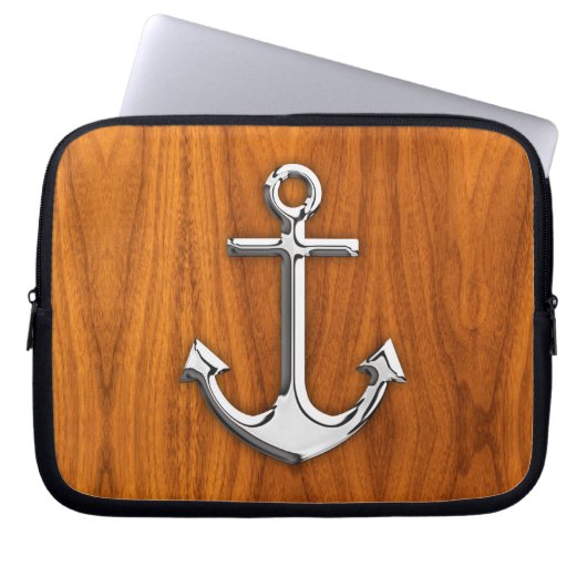 Chrome Style Anchor auf Teak Veneer Laptopschutzhülle (Vorderseite)