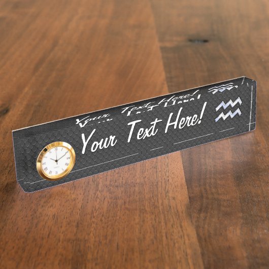 Chrome Style Aquarius Zodiac Sign auf Schlange Dek Namensplakette (Seite)