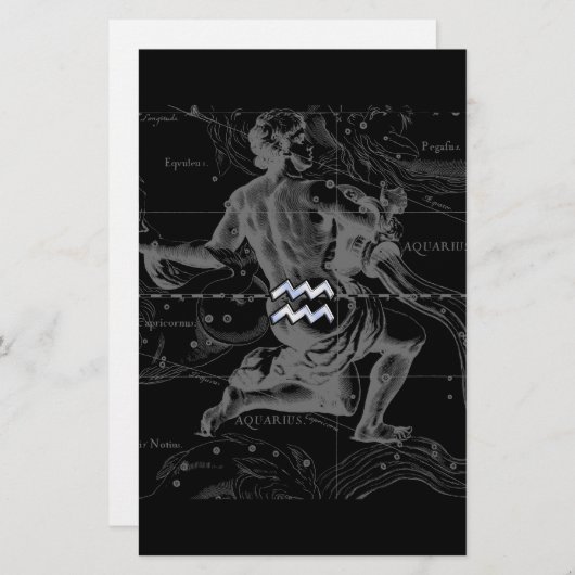 Chrome Style Aquarius Zodiac Symbol auf Hevelius Briefpapier (Vorne/Hinten)