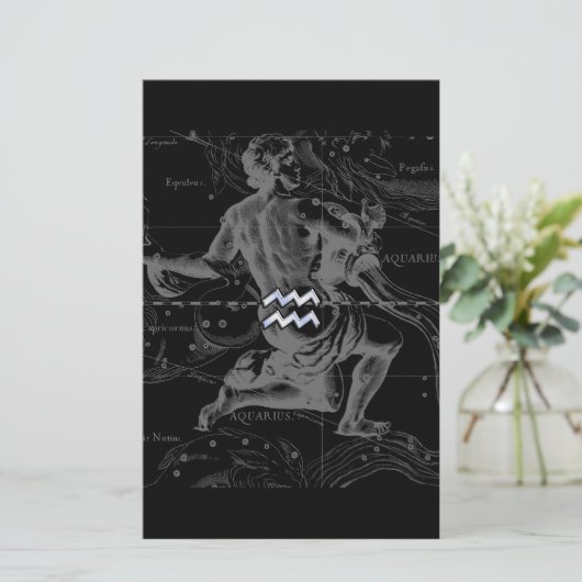 Chrome Style Aquarius Zodiac Symbol auf Hevelius Briefpapier (Stehend Vorderseite)