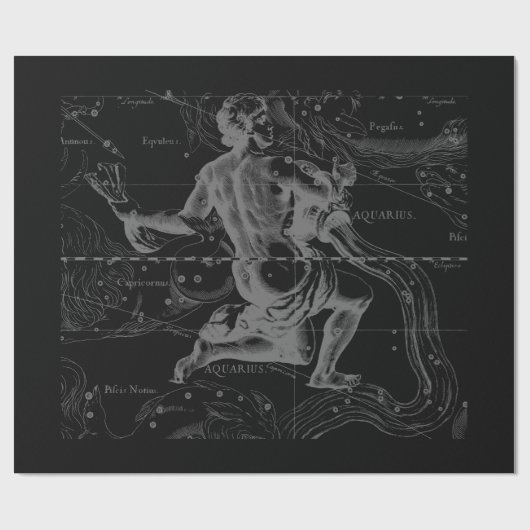 Chrome Style Aquarius Zodiac Symbol auf Hevelius Geschenkpapier (Flach)
