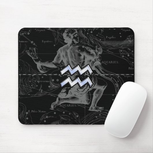 Chrome Style Aquarius Zodiac Symbol auf Hevelius Mousepad (Mit Mouse)