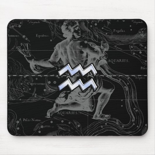 Chrome Style Aquarius Zodiac Symbol auf Hevelius Mousepad (Vorne)