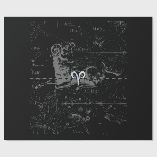 Chrome Style Aries Zodiac Sign auf Hevelius Geschenkpapier (Flach)