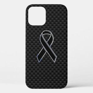 Chrome Style Black Ribbon Awareness Carbon Fibre iPhone 12 Hülle