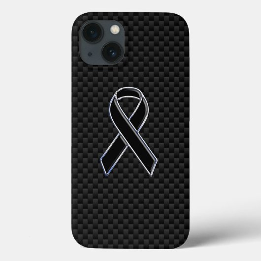 Chrome Style Black Ribbon Awareness Carbon Fibre Case-Mate iPhone Hülle (Rückseite)