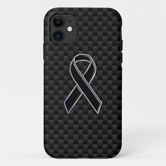 Chrome Style Black Ribbon Awareness Carbon Fibre Case-Mate iPhone Hülle (Rückseite)