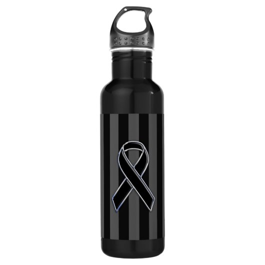 Chrome Style Black Ribbon Awareness Edelstahlflasche (Vorderseite)