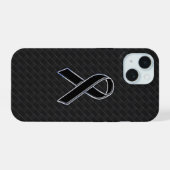 Chrome Style Black Ribbon Awareness iPhone 15 Hülle (Rückseite (Horizontal))
