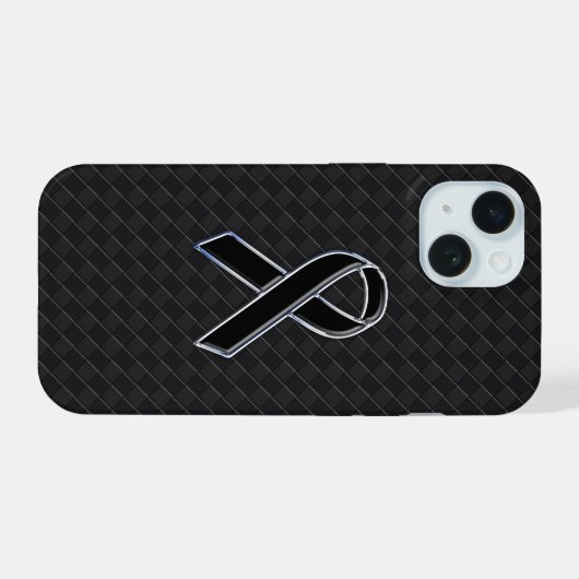 Chrome Style Black Ribbon Awareness iPhone 15 Hülle (Rückseite (Horizontal))