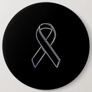 Chrome Style Black Ribbon Awareness on Black Button