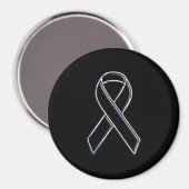 Chrome Style Black Ribbon Awareness on Black Magnet (Vorderseite/Rückseite)