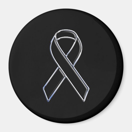 Chrome Style Black Ribbon Awareness on Black Magnet (Vorne)
