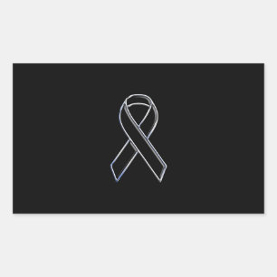 Chrome Style Black Ribbon Awareness on Black Rechteckiger Aufkleber