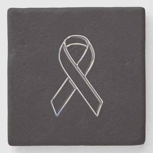 Chrome Style Black Ribbon Awareness on Black Steinuntersetzer (Vorderseite)