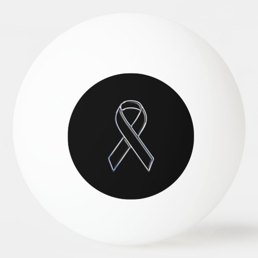 Chrome Style Black Ribbon Awareness on Black Tischtennisball (Vorderseite)