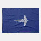 Chrome Style Caduceus Medical Symbol auf Navy Blue Geschirrtuch (Horizontal)