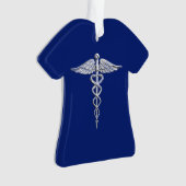 Chrome Style Caduceus Medical Symbol auf Navy Blue Ornament (Vorderseite)