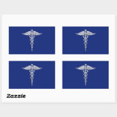 Chrome Style Caduceus Medical Symbol auf Navy Blue Rechteckiger Aufkleber (Blatt)