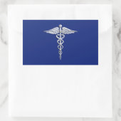 Chrome Style Caduceus Medical Symbol auf Navy Blue Rechteckiger Aufkleber (Tasche)