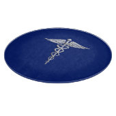Chrome Style Caduceus Medical Symbol auf Navy Blue Schneidebrett (Ecke)