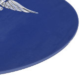 Chrome Style Caduceus Medical Symbol auf Navy Blue Schneidebrett (Ecke)