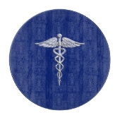 Chrome Style Caduceus Medical Symbol auf Navy Blue Schneidebrett (Vorderseite)