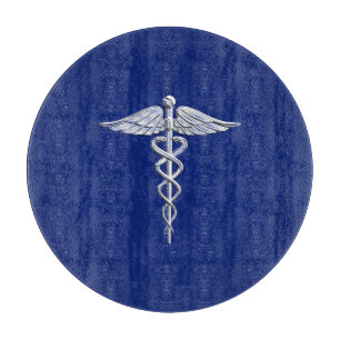Chrome Style Caduceus Medical Symbol auf Navy Blue Schneidebrett