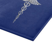 Chrome Style Caduceus Medical Symbol auf Navy Blue Schneidebrett (Ecke)