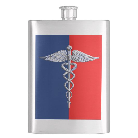 Chrome Style Caduceus Medical Symbol League Flachmann (Vorderseite)