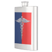Chrome Style Caduceus Medical Symbol League Flachmann (Links)
