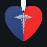 Chrome Style Caduceus Medical Symbol League Ornament<br><div class="desc">The Symbolic Silver Chrome Like Caduceus Medical Symbol design presented here on a League graphic style color background. The caduceus snakes is designed to look like it is made of chrome. Good for a graduation occasion, a statement for your profession, or for a gift with that medical look your are...</div>