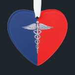 Chrome Style Caduceus Medical Symbol League Ornament<br><div class="desc">The Symbolic Silver Chrome Like Caduceus Medical Symbol design presented here on a League graphic style color background. The caduceus snakes is designed to look like it is made of chrome. Good for a graduation occasion, a statement for your profession, or for a gift with that medical look your are...</div>