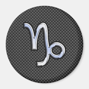 Chrome Style Capricorn Zodiac Sign on Carbon Fiber Magnet