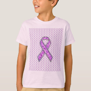 Chrome Style Crystal Pink Ribbon Awareness Strick T-Shirt