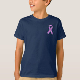 Chrome Style Crystal Pink Ribbon Awareness Strick T-Shirt