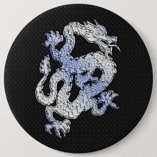Chrome Style Dragon auf Black Snake Skin Print Button (Vorderseite)