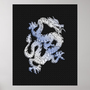 Chrome Style Dragon auf Black Snake Skin Print Poster
