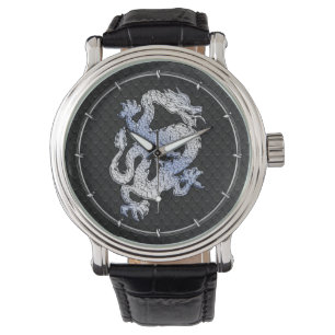 Chrome Style Dragon in Black Snake Skin Print Armbanduhr