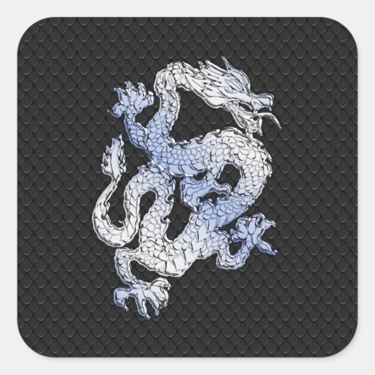 Chrome Style Dragon in Black Snake Skin Print Quadratischer Aufkleber (Vorderseite)