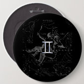 Chrome Style Gemini Zodiac-Zeichen auf Hevelius Button (Vorne & Hinten)
