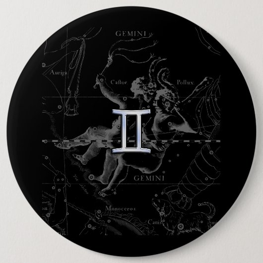 Chrome Style Gemini Zodiac-Zeichen auf Hevelius Button (Vorderseite)