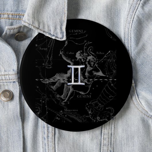 Chrome Style Gemini Zodiac-Zeichen auf Hevelius Button (Beispiel)