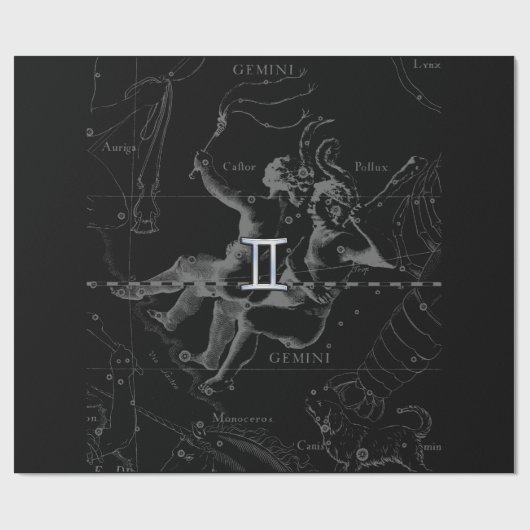 Chrome Style Gemini Zodiac-Zeichen auf Hevelius Geschenkpapier (Flach)