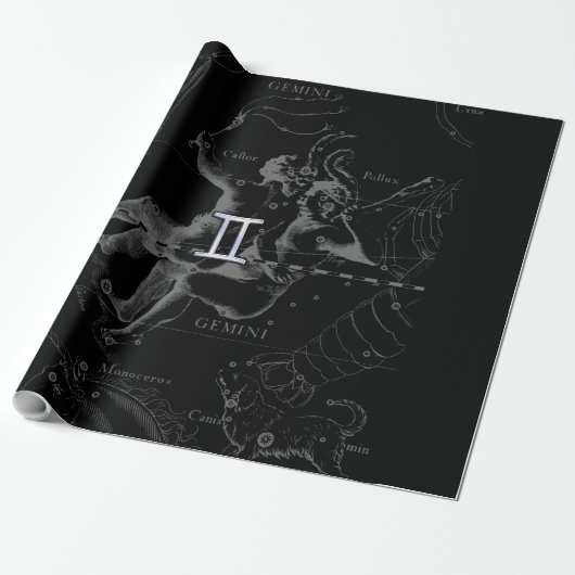 Chrome Style Gemini Zodiac-Zeichen auf Hevelius Geschenkpapier (Ungerollt)