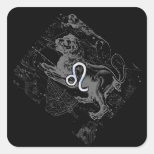 Chrome Style Leo Zodiac Karte Hevelius 1690 Quadratischer Aufkleber